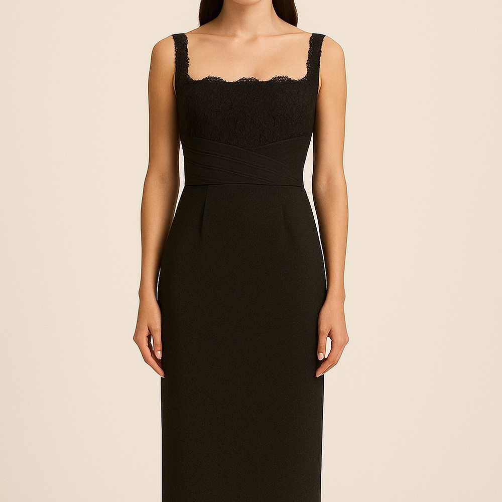 ASOS - Elegant Black Lace Column Dress Tea Length Formal / Size 6